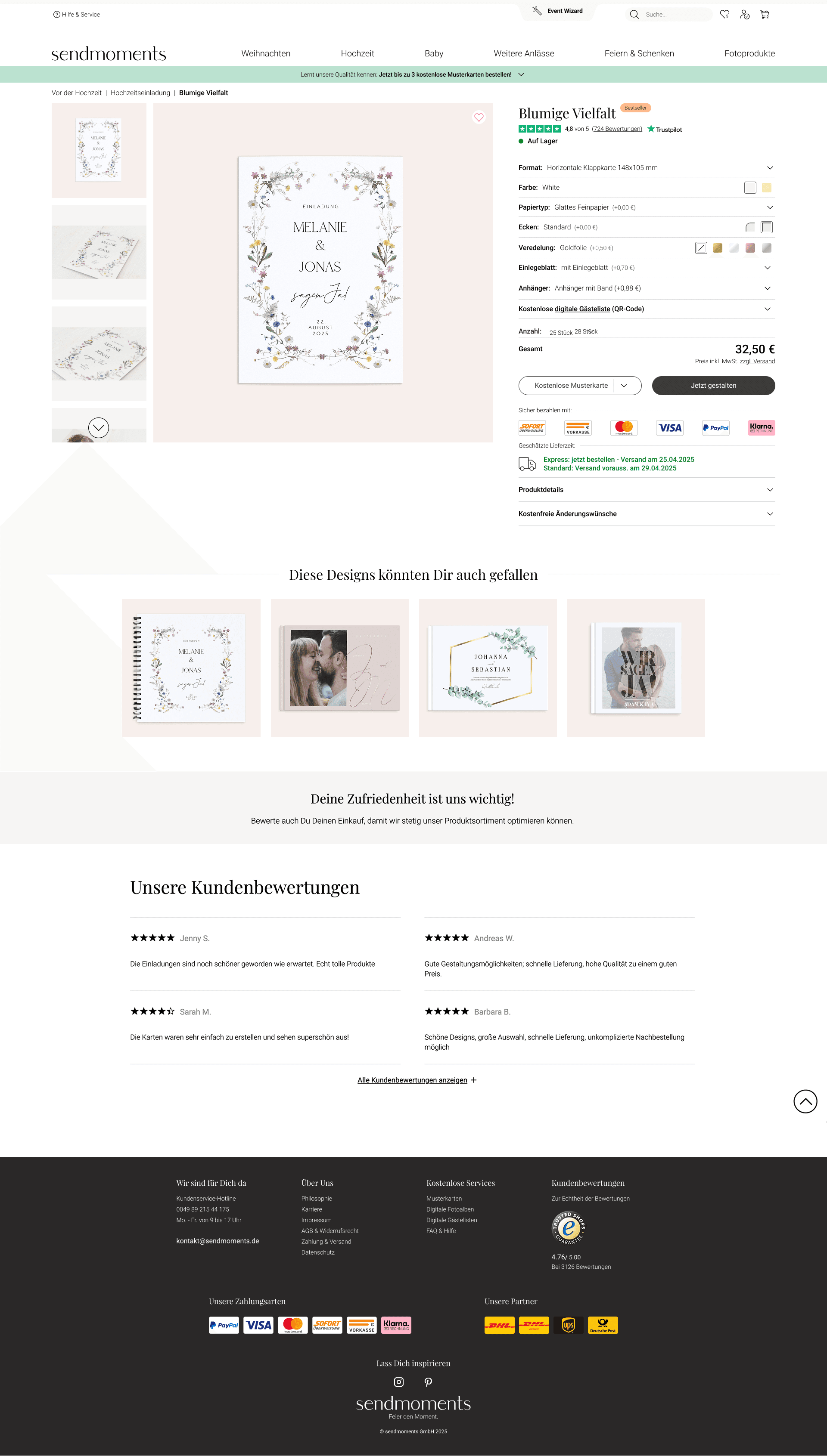 Approved Sendmoments BuyBox redesign shown as a complete desktop product page