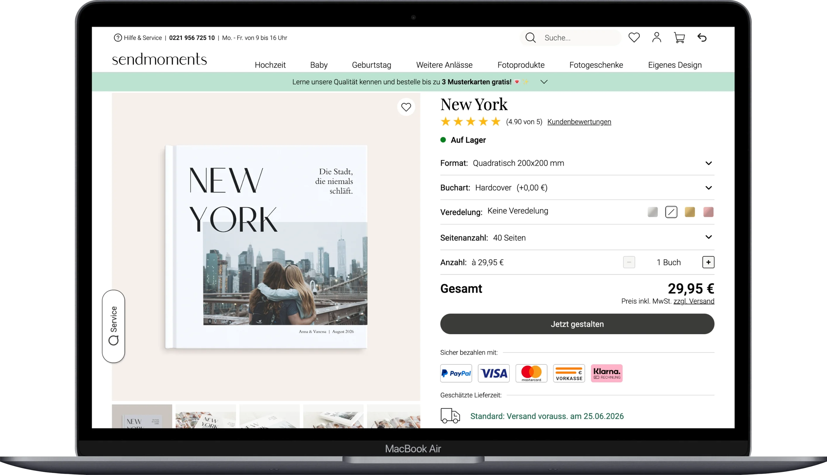 Sendmoments BuyBox desktop experience