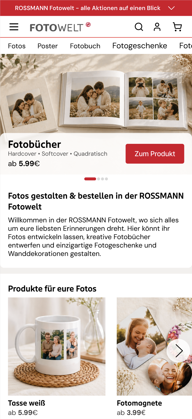 Rossmann Fotowelt mobile homepage concept